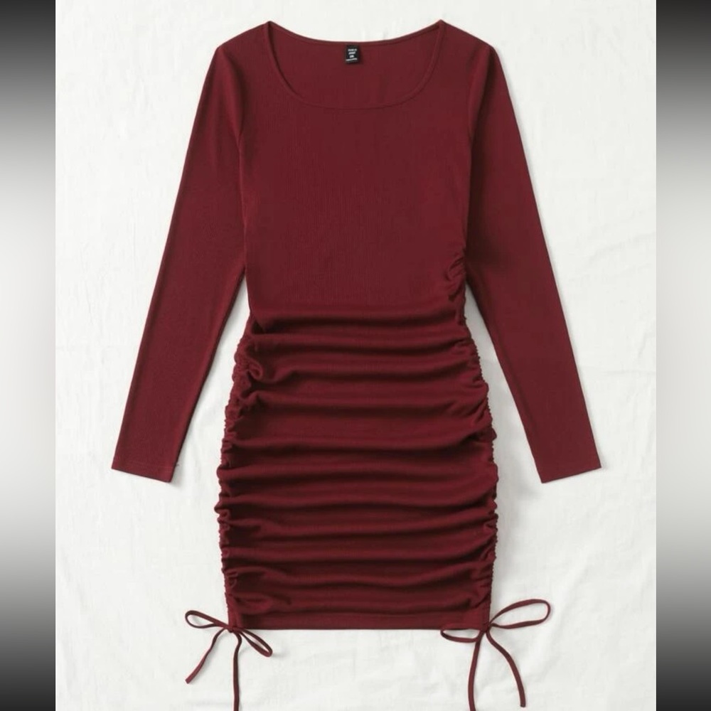Red plus drawstring mini dress